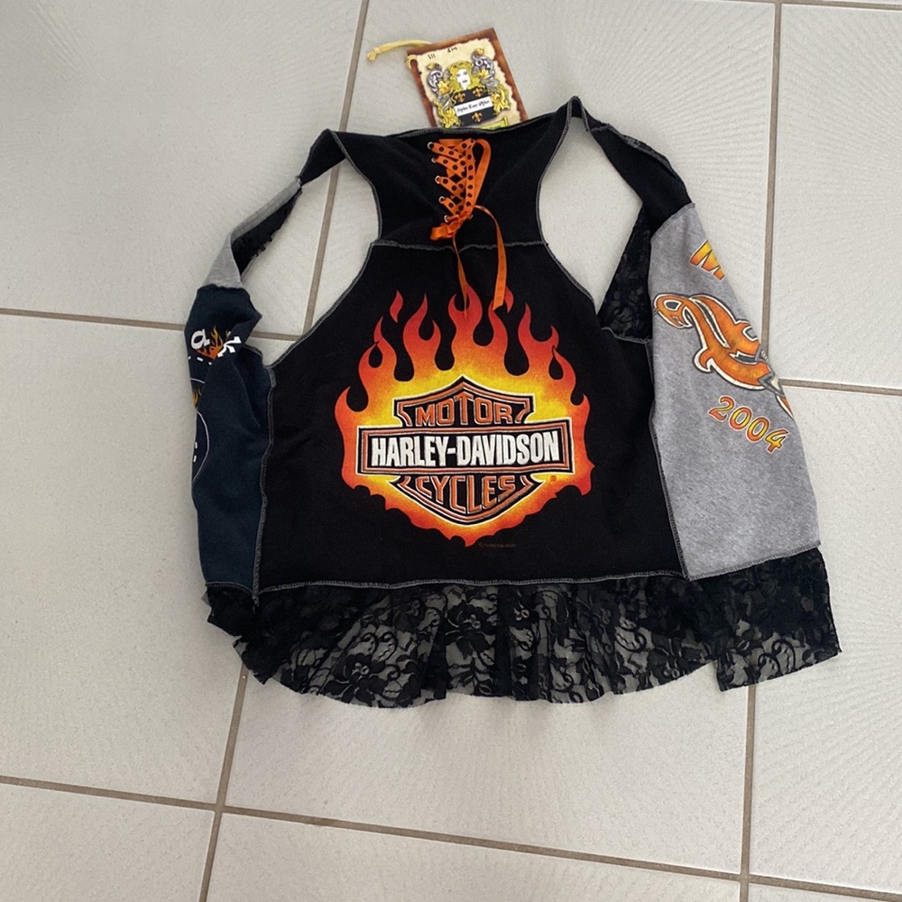 Vintage Styles Ever After Harley Davidson Handmade black lace vest OS